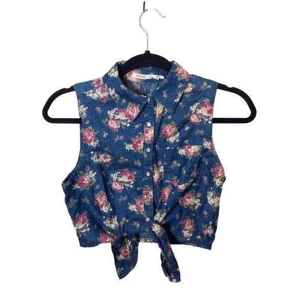 Poetry- Denim floral crop top w tie waist Size Small - Picture 1 of 6
